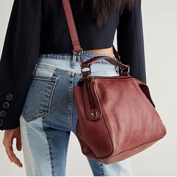 Free People Handbags - NWOT Free People Top Handle RED | BURGUNDY Leather Crossbody Bag